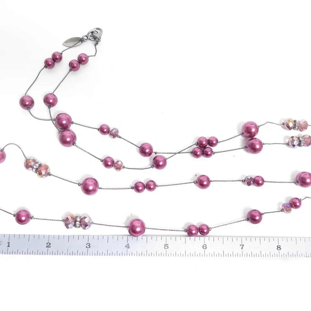 Coldwater Creek‎ Plum Purple Faux Pearl and Crystal Long Strand Necklace 36in